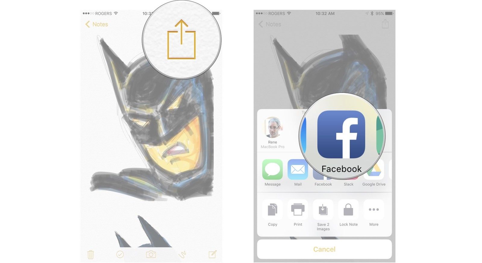 Нажмите на кнопку &laquo;Поделиться&raquo;, а затем нажмите на метод обмена, который вы хотите использовать.