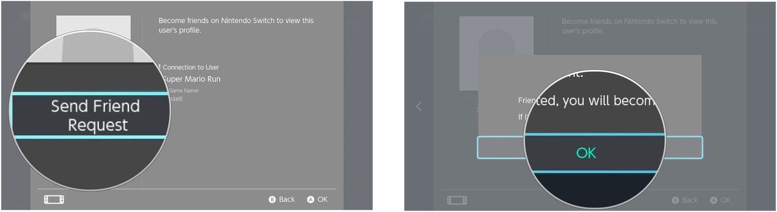 Выберите Отправить запрос о дружбе, затем нажмите ОК