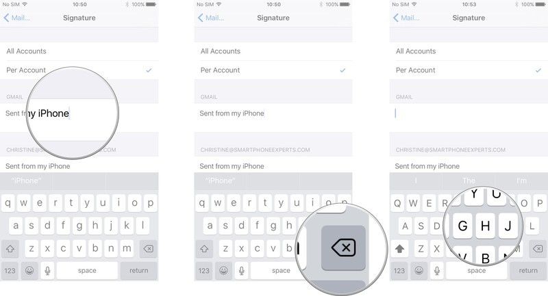 Нажмите на конец подписи, нажмите удалить, введите новую подпись