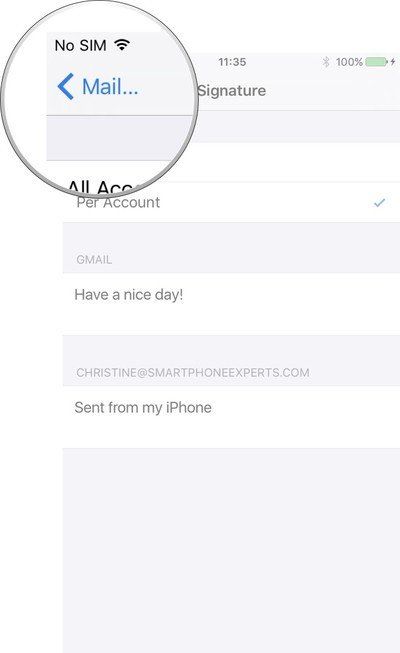 Нажмите «Почта», чтобы вернуться на предыдущий экран