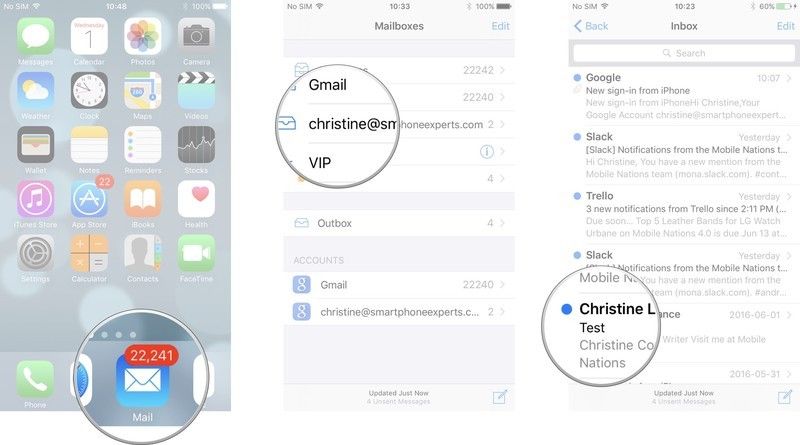 Запустите Почту, нажмите учетную запись, нажмите и откройте электронную почту