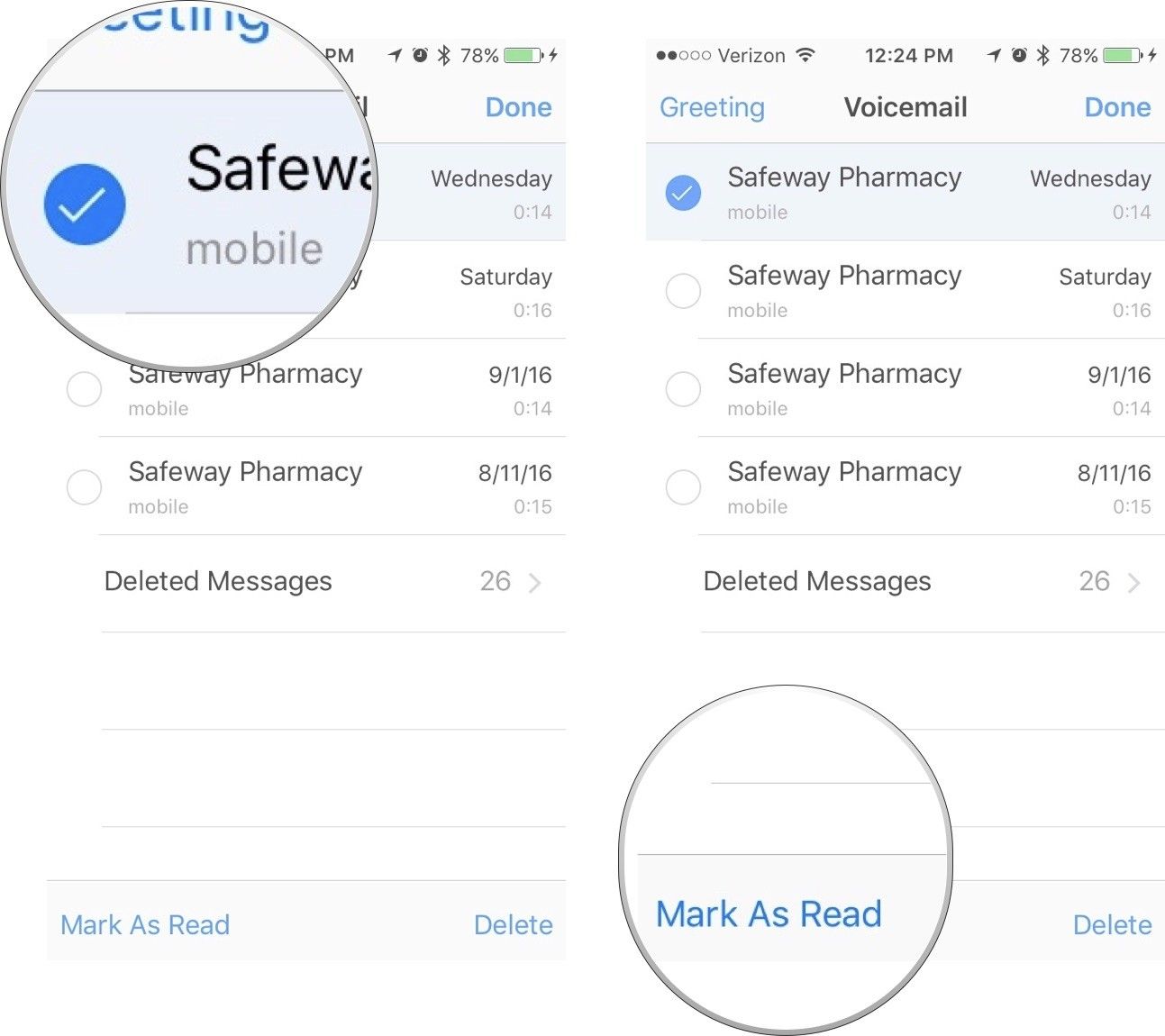 Пометка сообщений голосовой почты как непрочитанных на iPhone