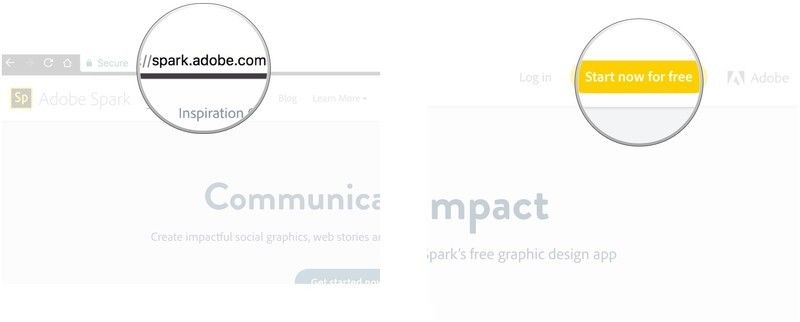 Перейдите на spark.adobe.com, нажмите «Пуск» бесплатно