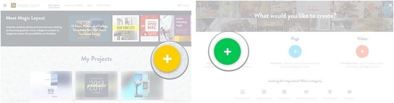 Нажмите на желтую кнопку со знаком добавления, чтобы начать новый проект, нажмите на тип публикации, которую вы хотите создать.