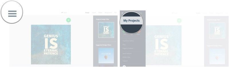 Нажмите кнопку меню, нажмите мои проекты.