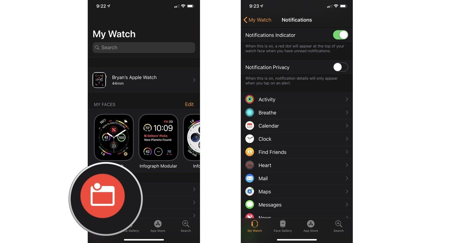 Уведомления приложения Apple Watch