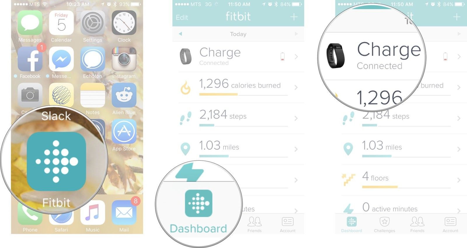 Запустите Fitbit на главном экране, коснитесь вкладки панели инструментов, а затем коснитесь спаренного устройства, которое вы хотите настроить.