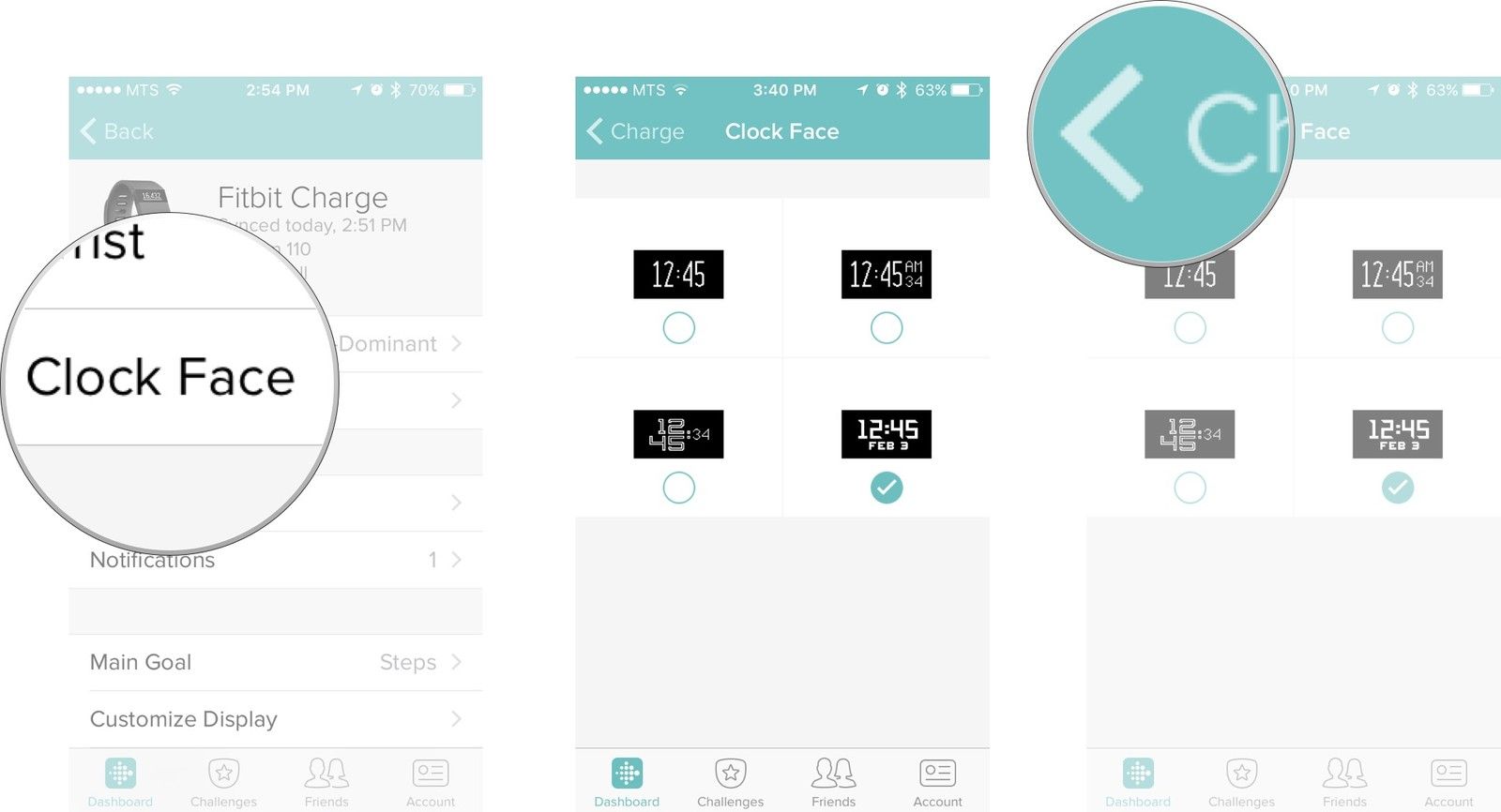 Нажмите на кнопку циферблата, нажмите на нужный дисплей часов, а затем нажмите на кнопку назад.