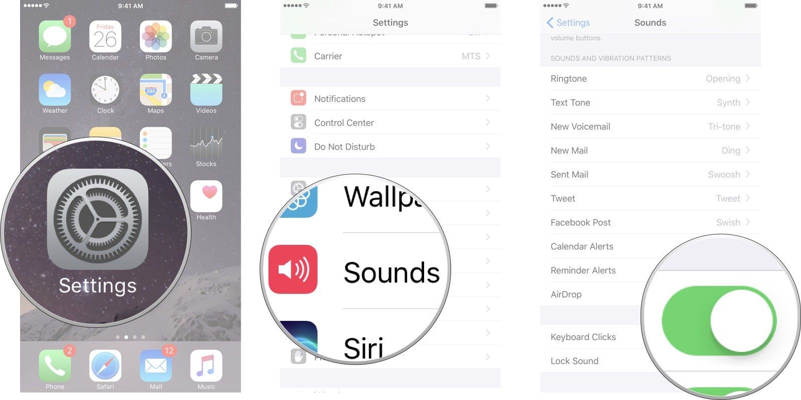 Запустите приложение «Настройки», нажмите звуки, а затем нажмите на кнопку включения / выключения рядом с нажатиями клавиатуры.