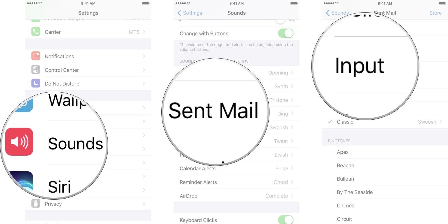 Запустите приложение «Настройки», коснитесь звуков, коснитесь отправленной почты, а затем коснитесь нужного звука.