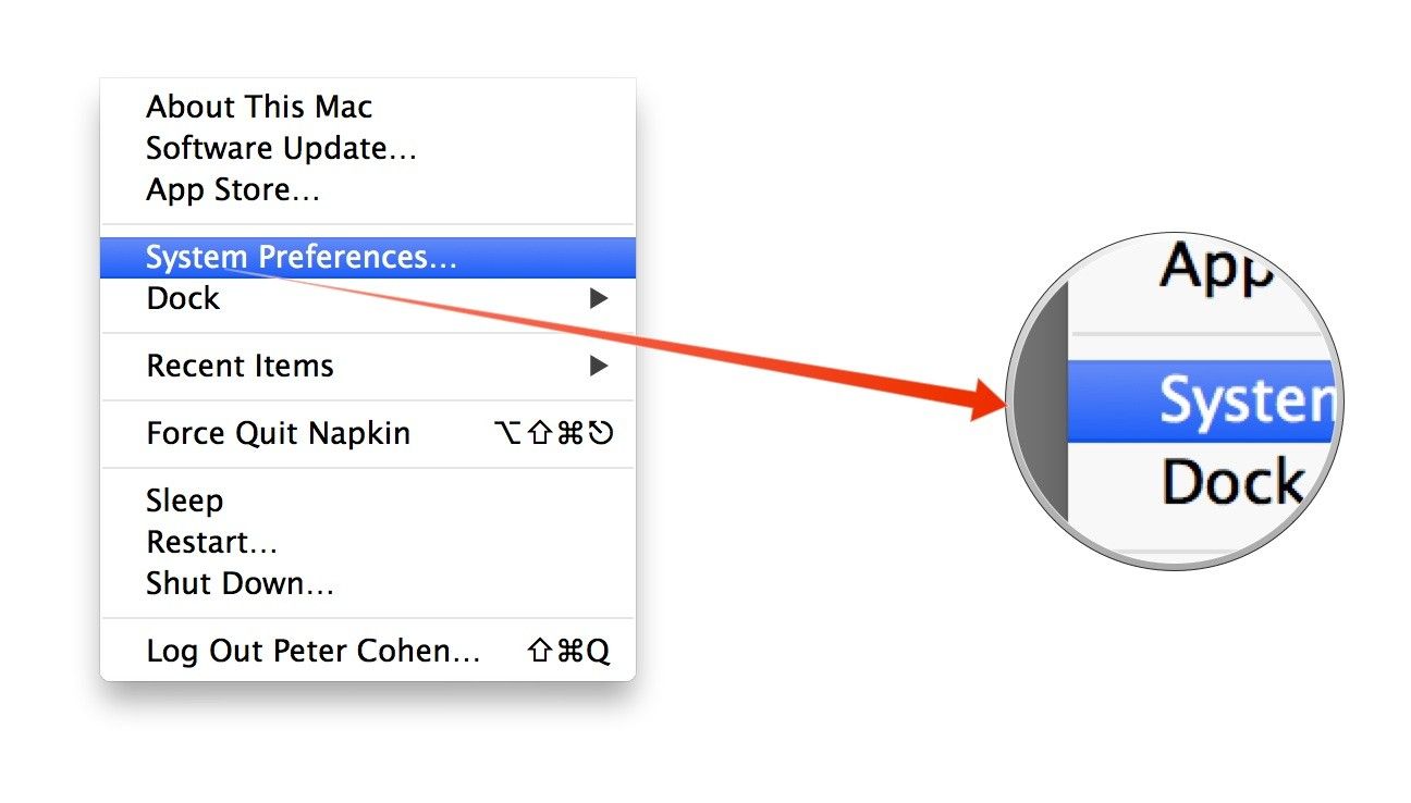 Выберите системные настройки