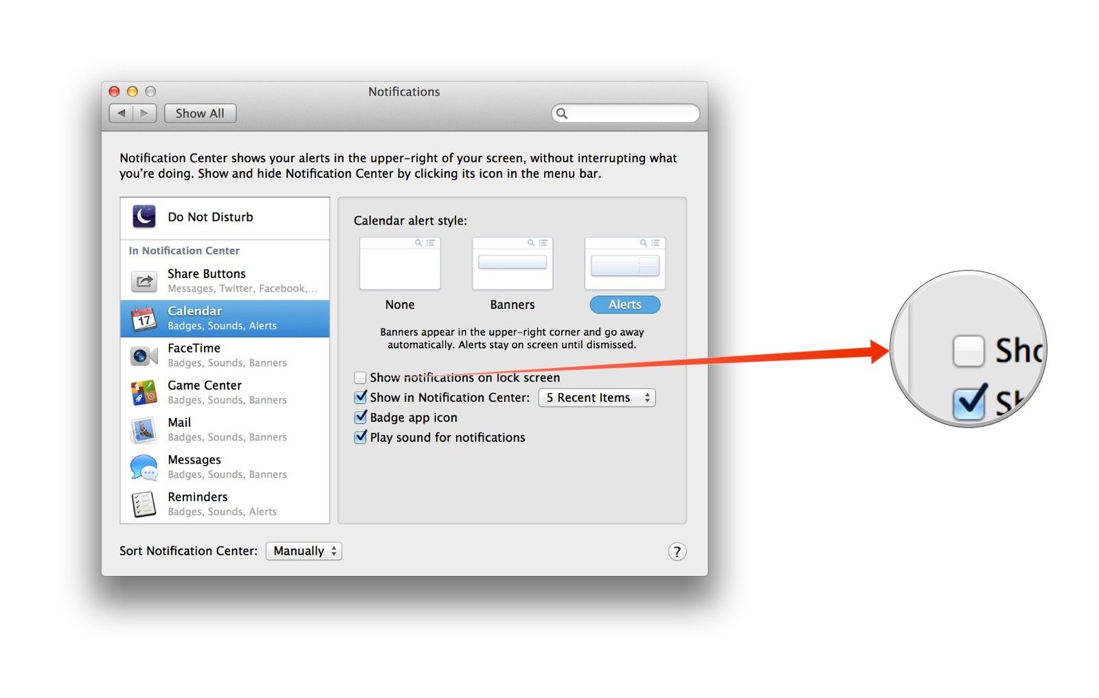 Снимите флажок с уведомлением на экране блокировки