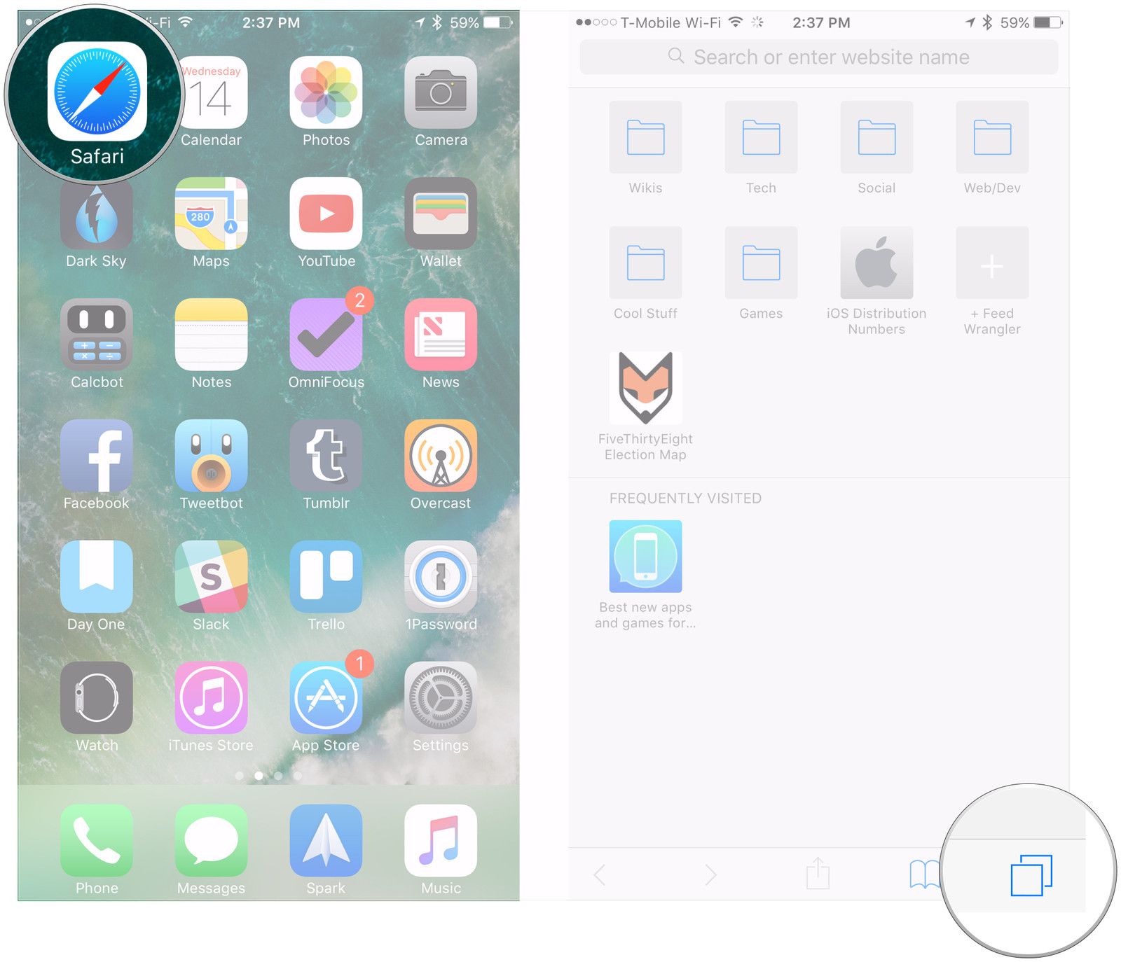 Откройте Safari, нажмите значок вкладки