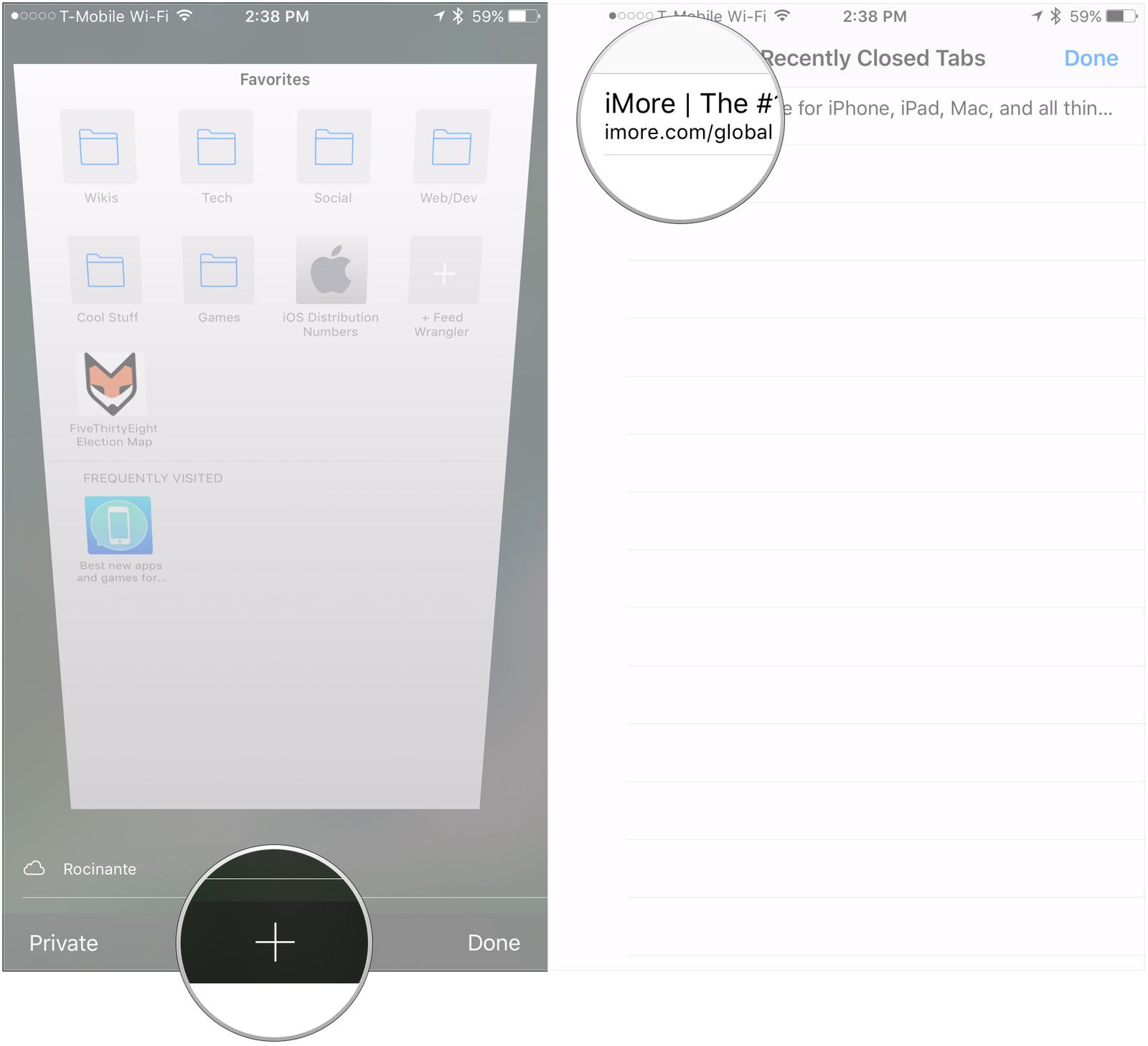 Нажмите и удерживайте новые вкладки, выберите недавно закрытую вкладку