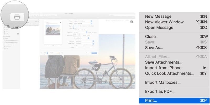 распечатать электронную почту