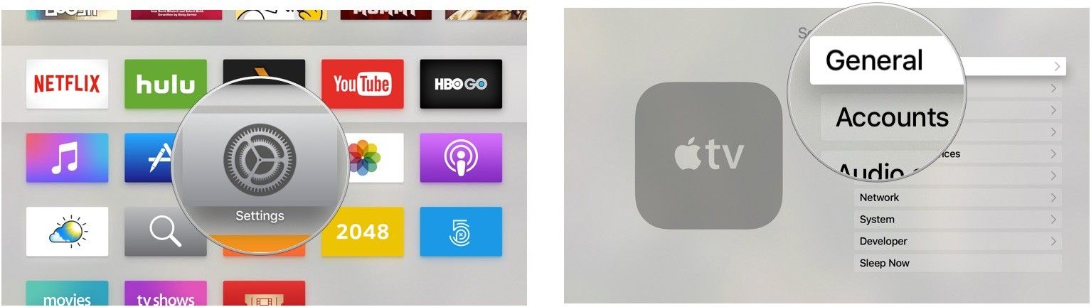 Открытие приложения «Настройки» на Apple TV