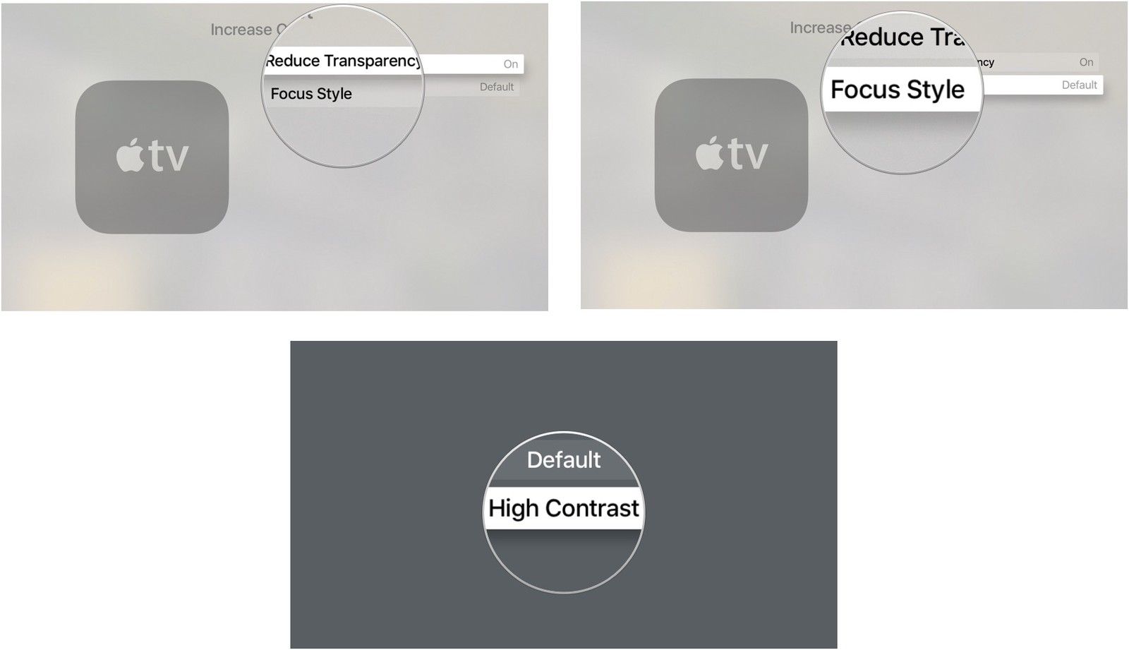 Включение высококонтрастного стиля фокусировки на Apple TV
