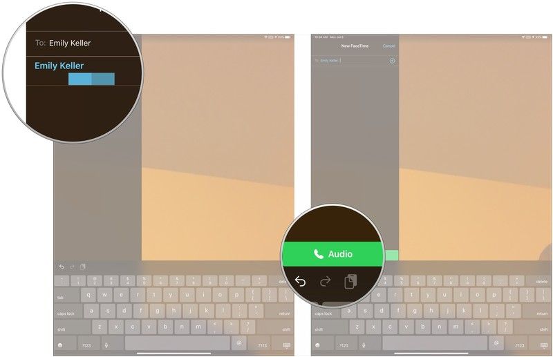 Нажмите контакт, нажмите Аудио