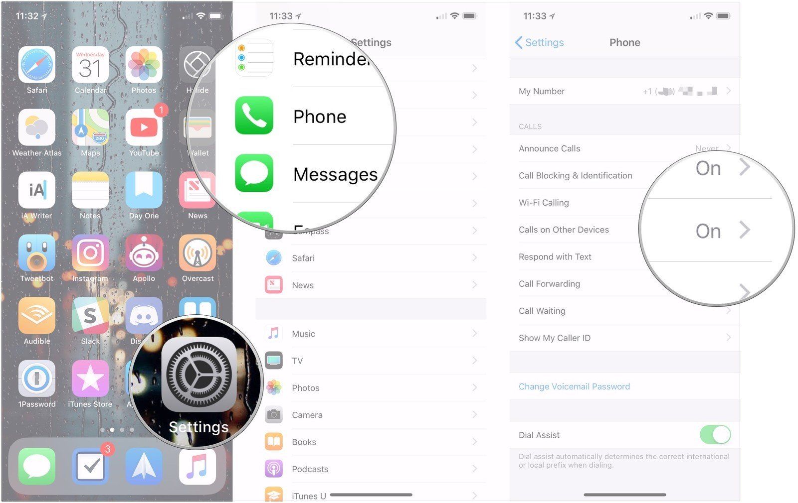 Откройте «Настройки», нажмите «Телефон», нажмите «Звонки на другие устройства».