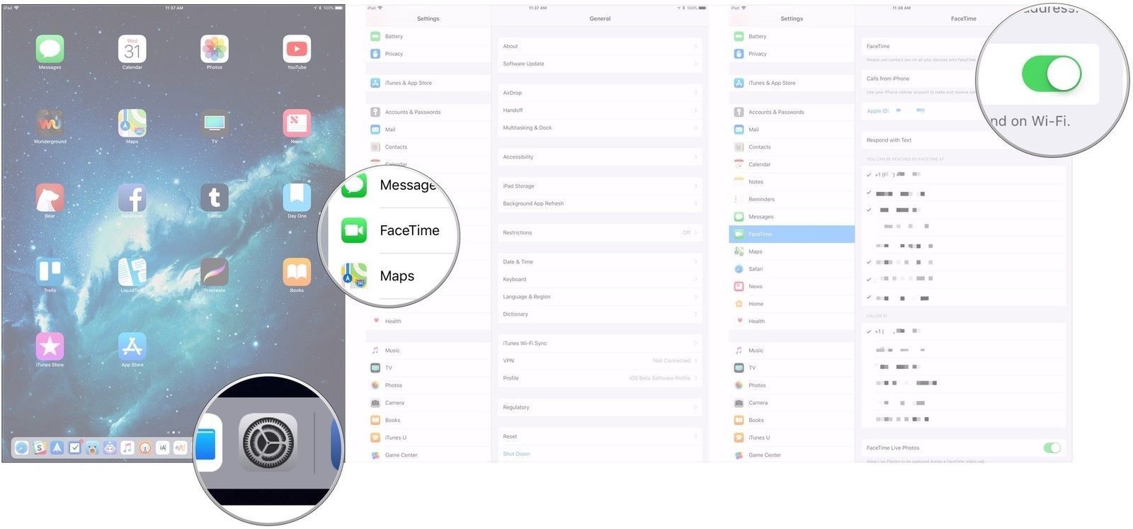 Открыть настройки, tp Facetime, флип-переключатель