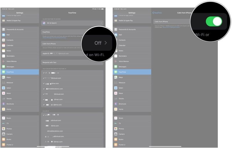 Нажмите Звонки с iPhone, флип-переключатель