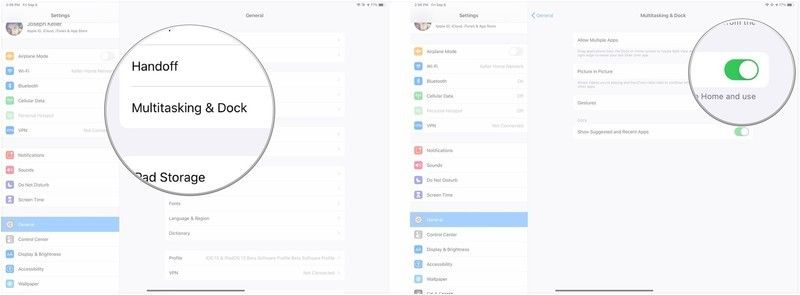 Нажмите на многозадачность и док, нажмите переключатель