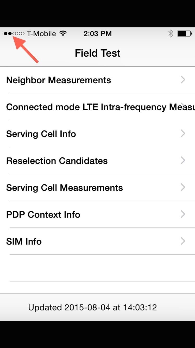 Разблокируйте скрытый измеритель силы сети для вашего iPhone's Status Bar