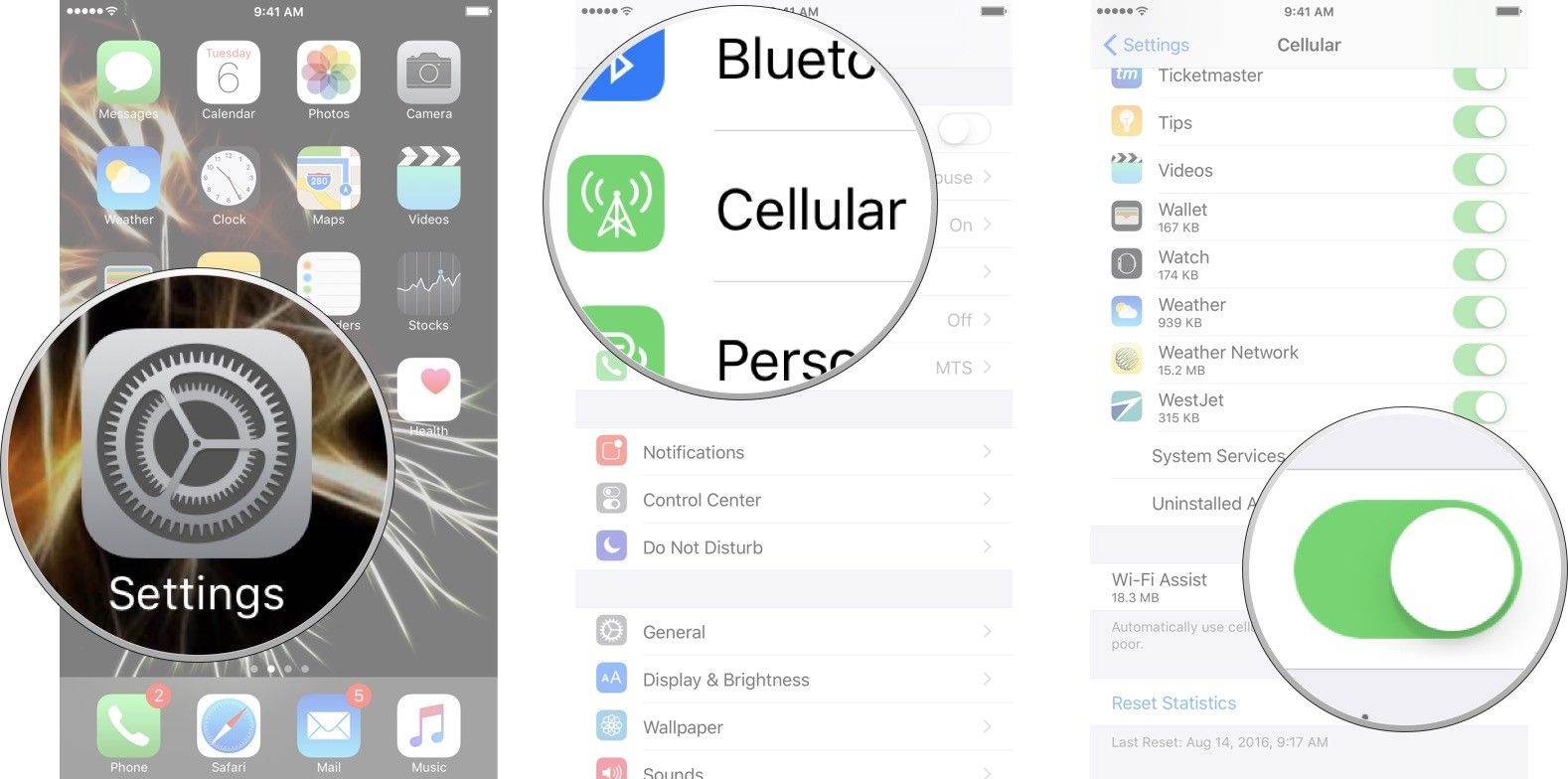 Запустите приложение &laquo;Настройки&raquo;, нажмите &laquo;Сотовая связь&raquo;, а затем нажмите на переключатель вкл / выкл рядом с &laquo;Помощник Wi-Fi&raquo;.