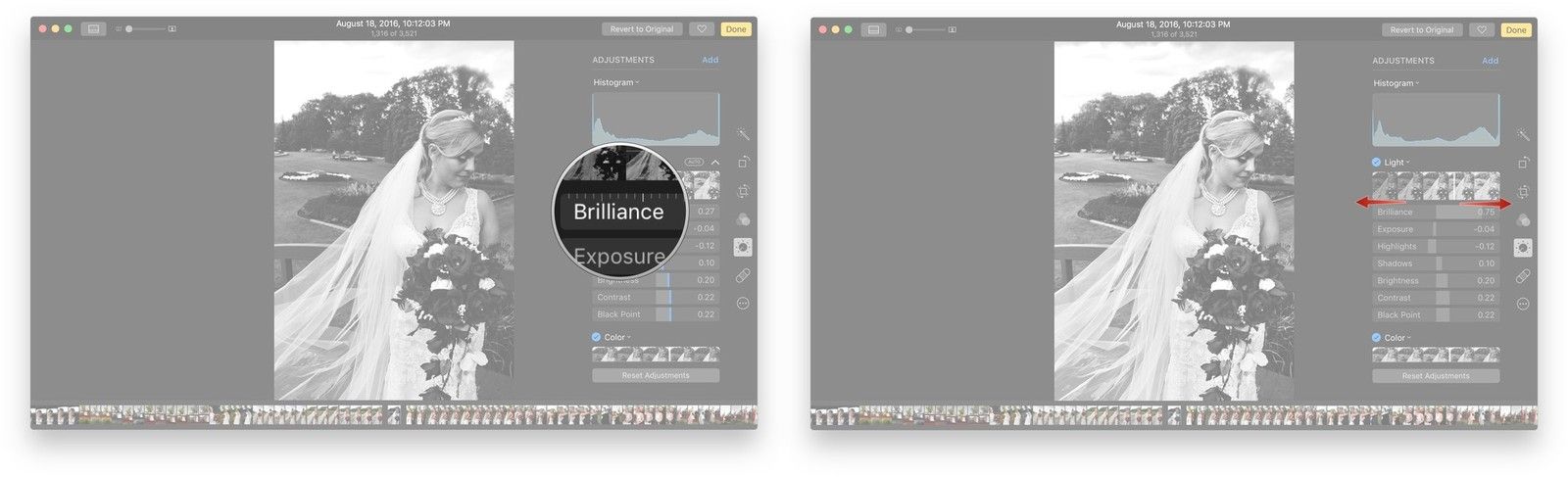 Найдите редактор блеска и затем нажмите и перетащите, чтобы отредактировать свою фотографию.