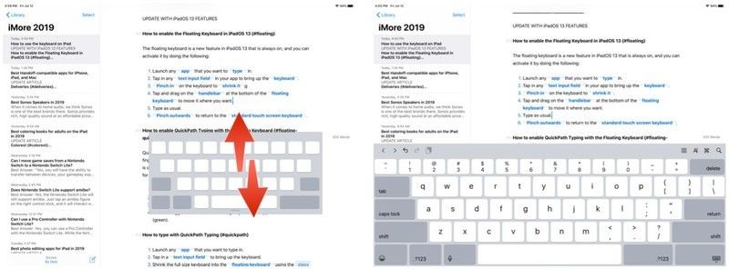 Ущипнуть, чтобы вернуть плавающую клавиатуру обратно в нормальное состояние Ущипнуть, чтобы вернуть плавающую клавиатуру обратно в нормальное состояние