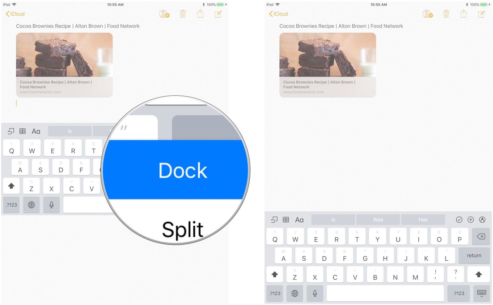 Сдвиньте вверх и нажмите Док
