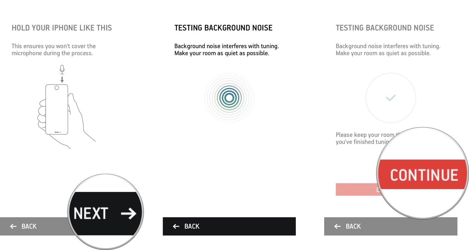 Нажмите на следующую кнопку, подождите, пока тестируется фоновый шум, а затем нажмите на кнопку продолжения.