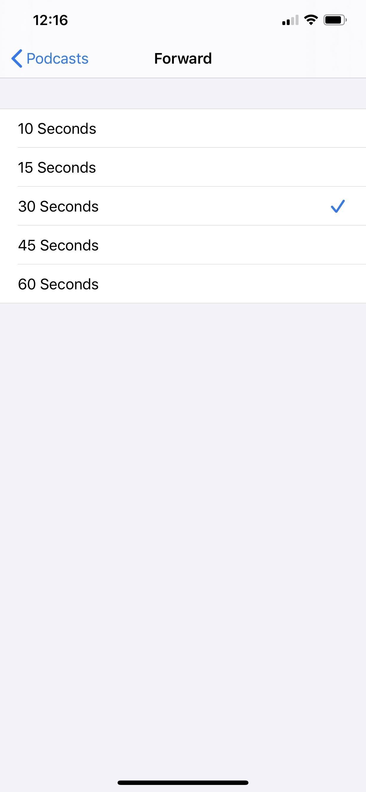 Как настроить длину кнопок «Назад» и «Вперед» в Apple Podcasts от 10 до 60 секунд