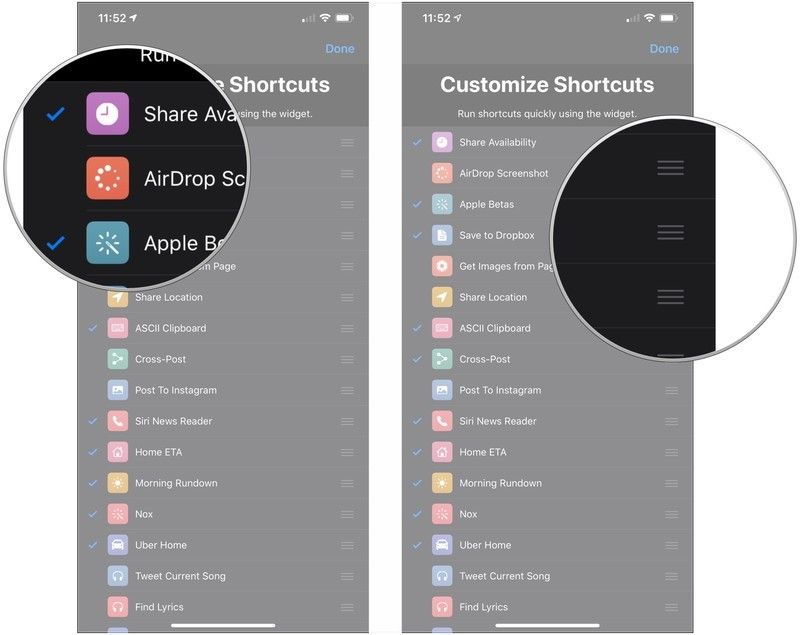 Нажмите ярлыки, нажмите и удерживайте ручки