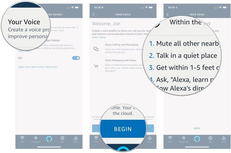 Нажмите «Ваш голос», нажмите «Начать» и следуйте инструкциям.