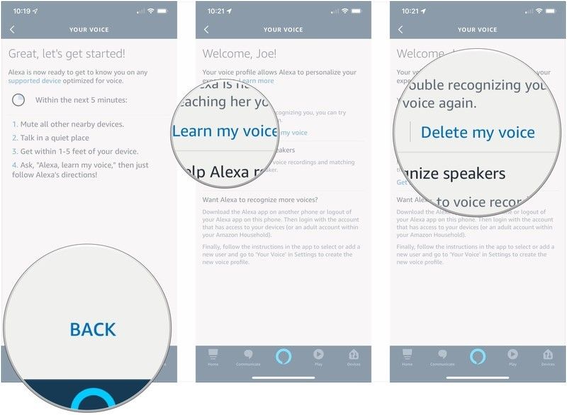 Нажмите «Назад», нажмите «Изучить мой голос», нажмите «Удалить мой голос».