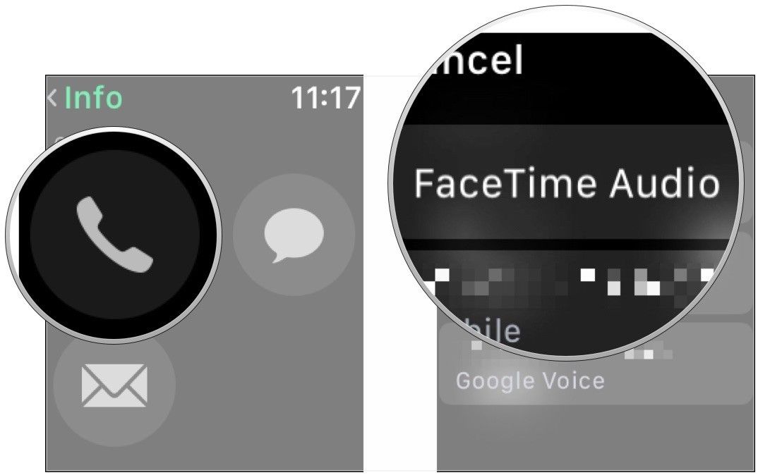 Нажмите значок телефона, нажмите FaceTime Audio