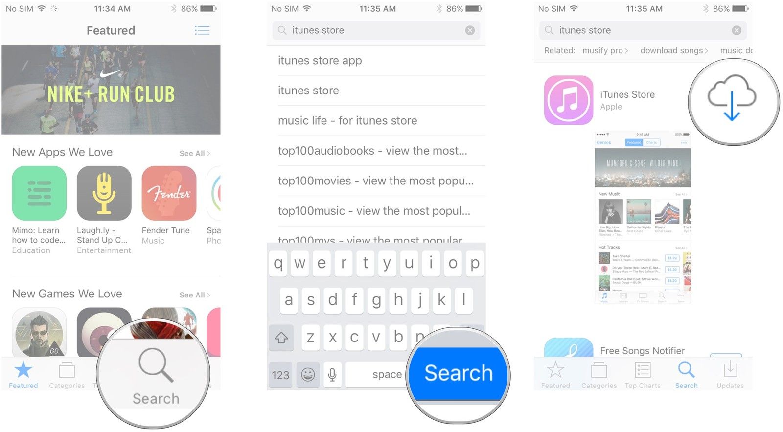 Нажмите на вкладку «Поиск», введите имя приложения и нажмите «Поиск», нажмите кнопку загрузки.