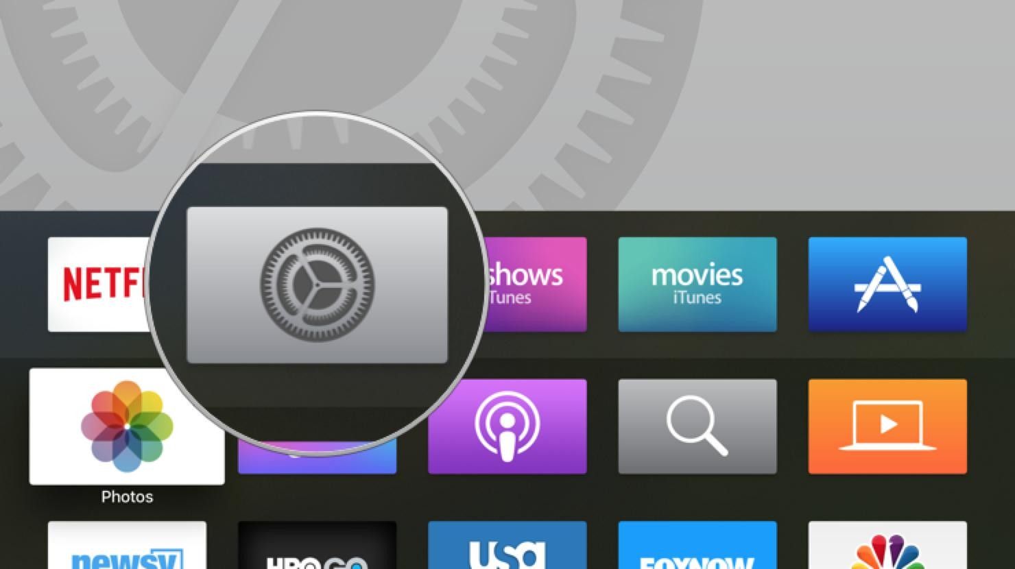 Откройте настройки на Apple TV.