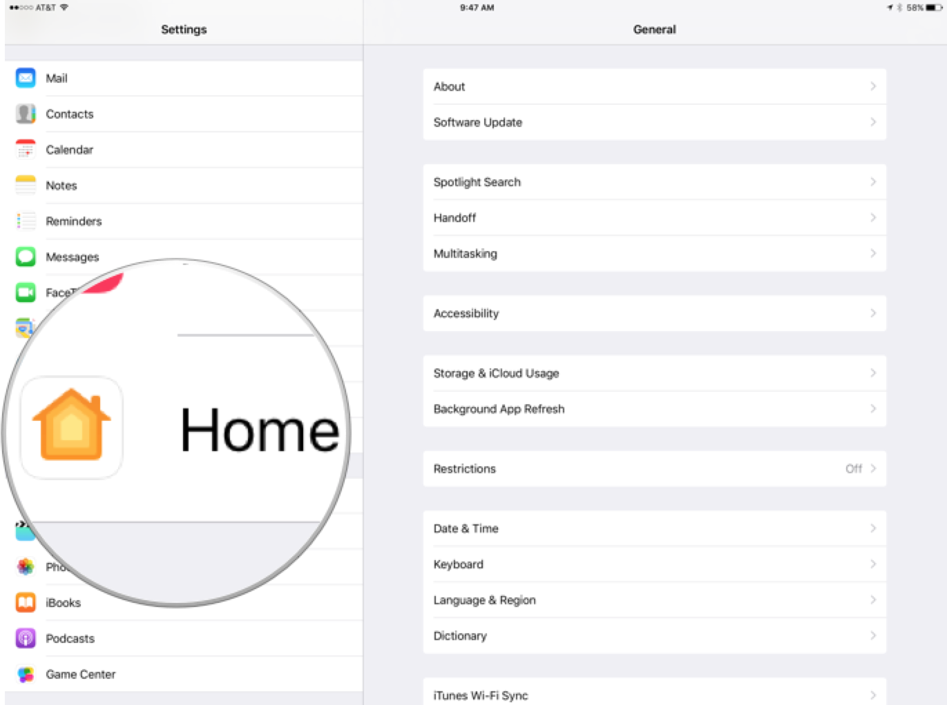 Прокрутите вниз и нажмите Домой.