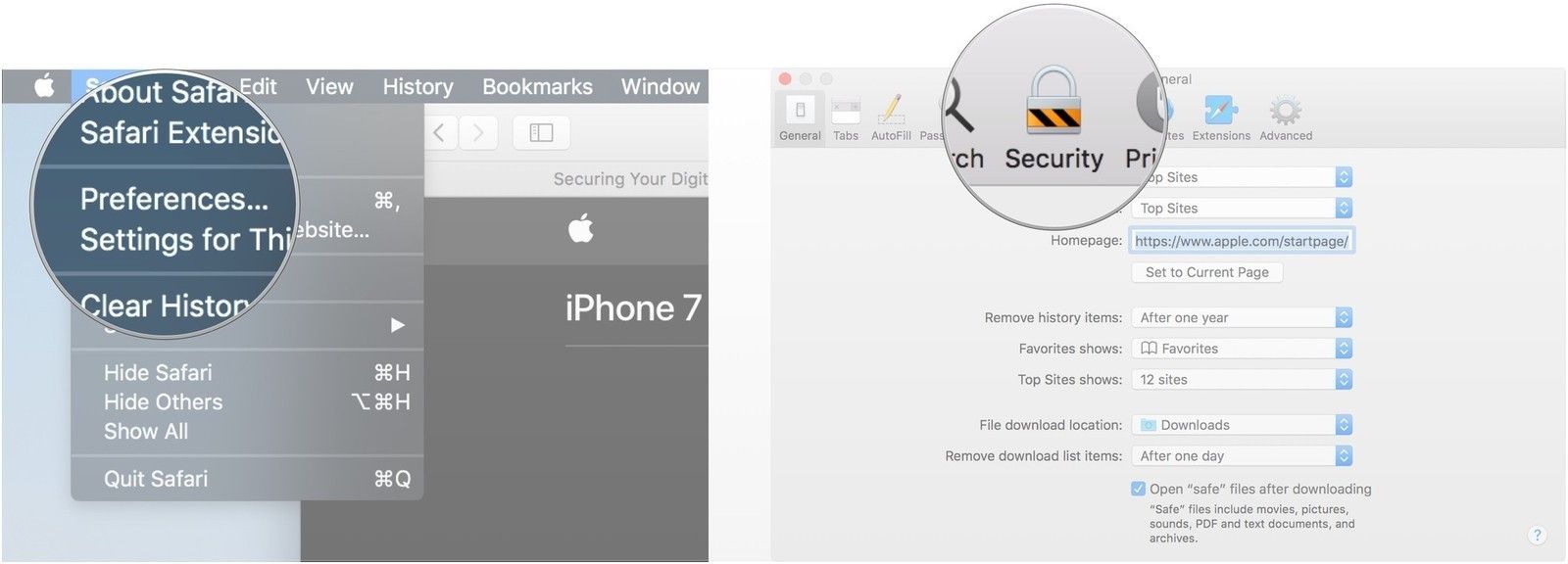 Нажмите Настройки, нажмите Безопасность