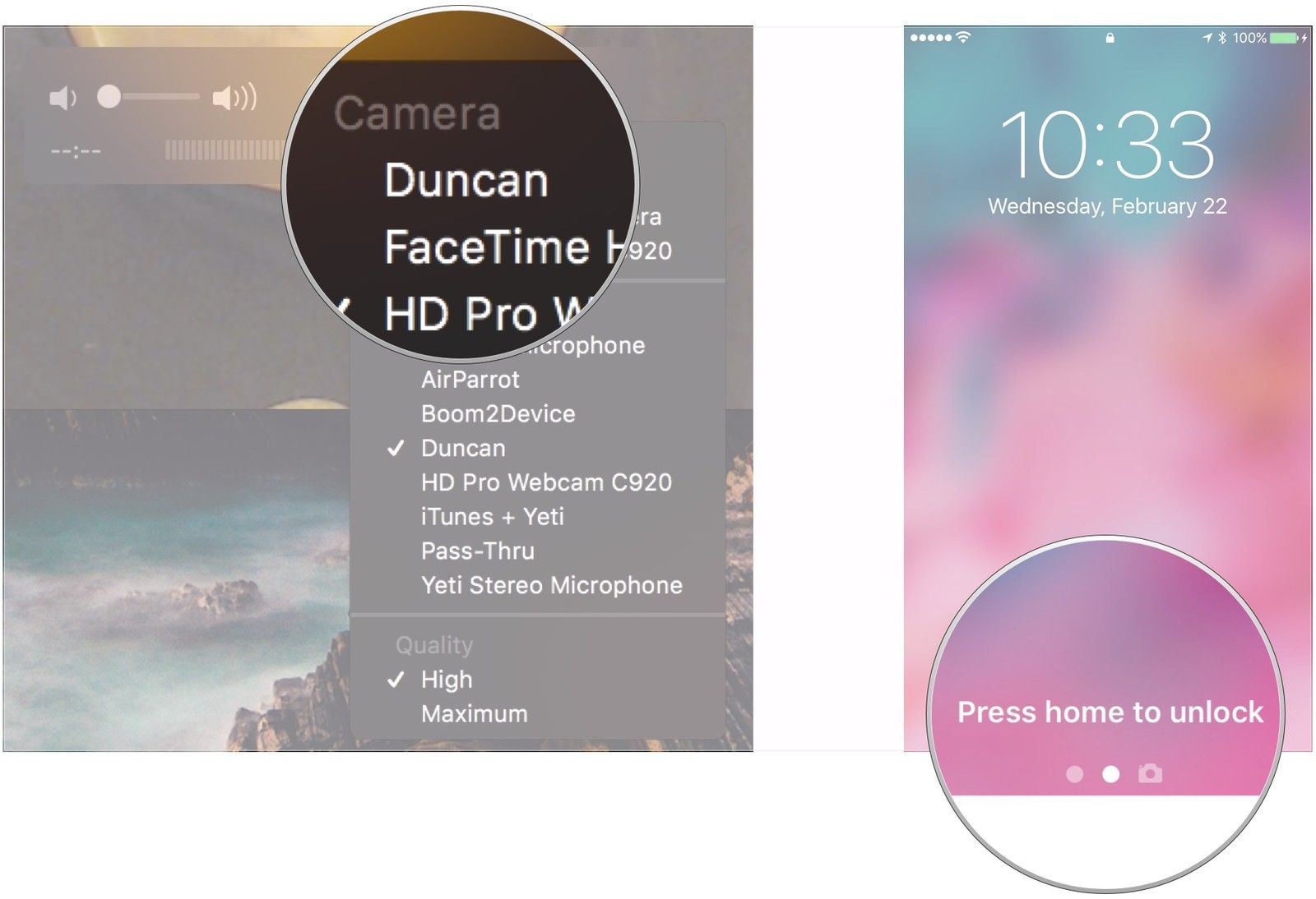 Выберите iPhone из меню, разблокируйте свой iPhone