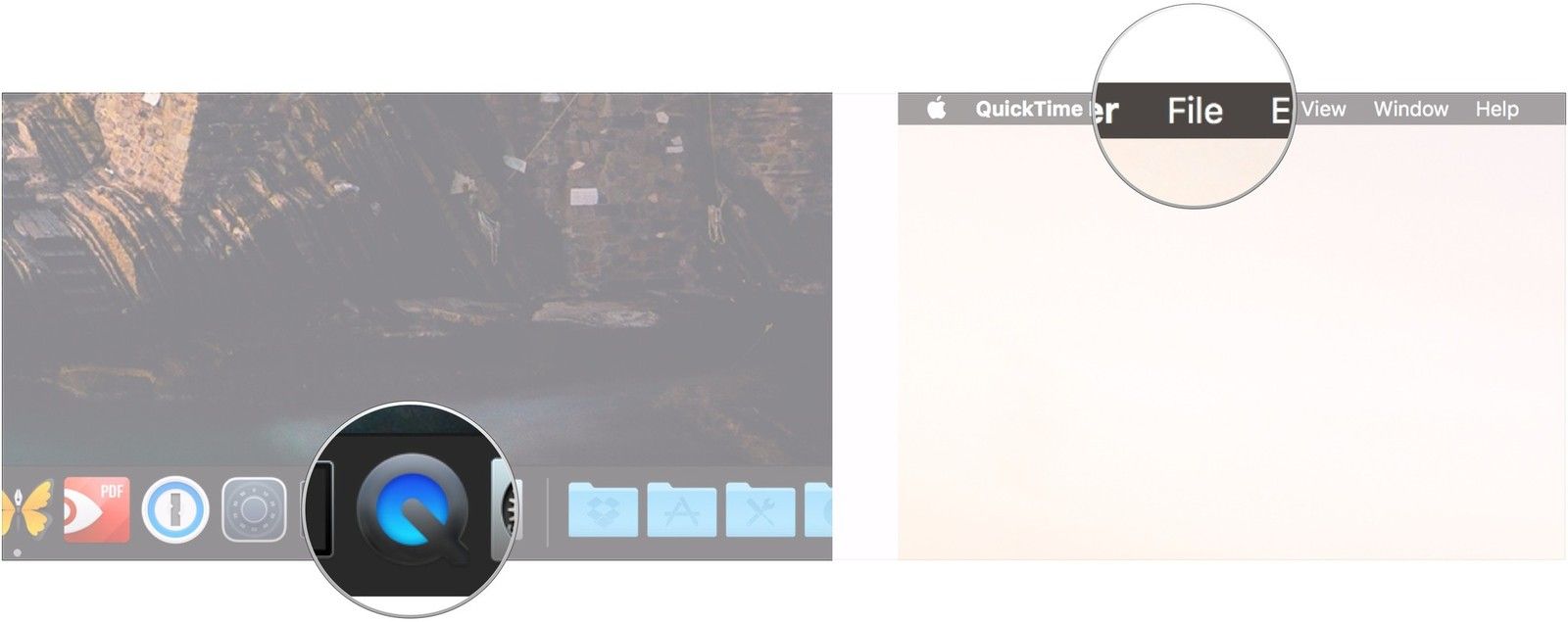 Откройте QuickTime, нажмите Файл