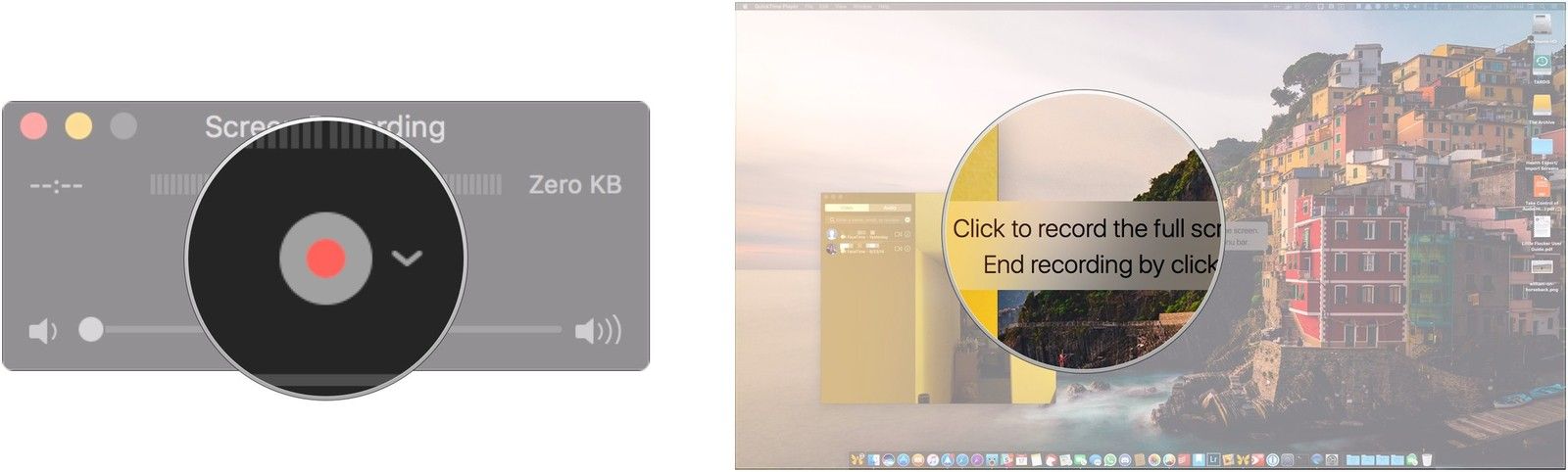 Нажмите Запись, щелкните экран или перетащите
