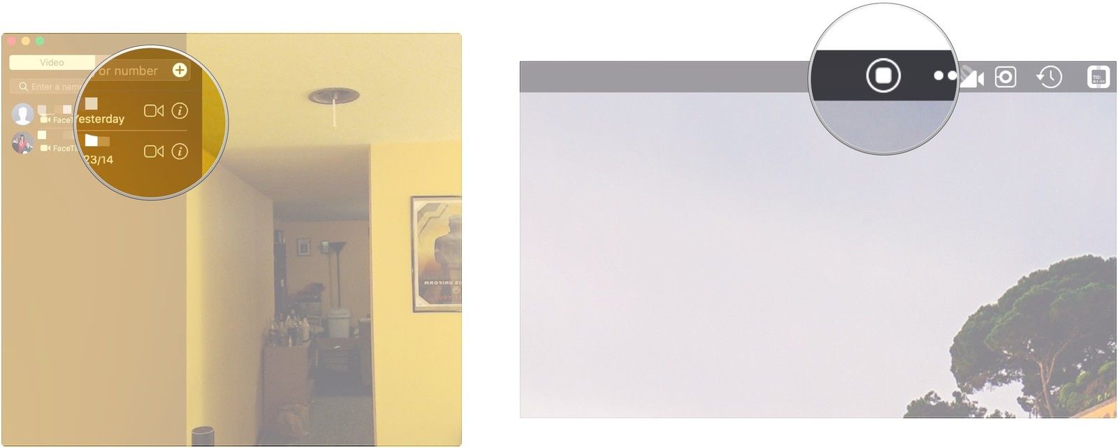 Начните вызов FaceTime, нажмите «Остановить запись»