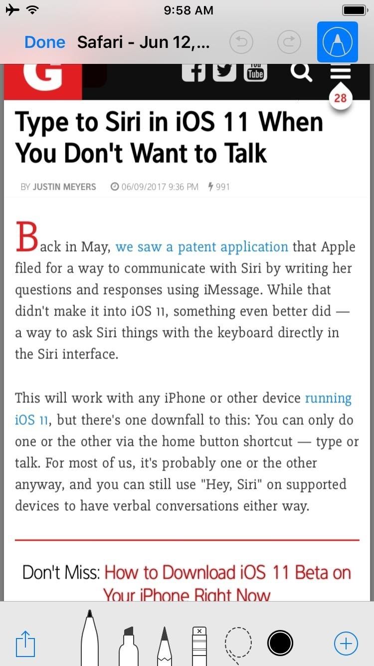 Быстрое сохранение и разметка PDF-файлов заметок, веб-страниц и прочего в iOS 11