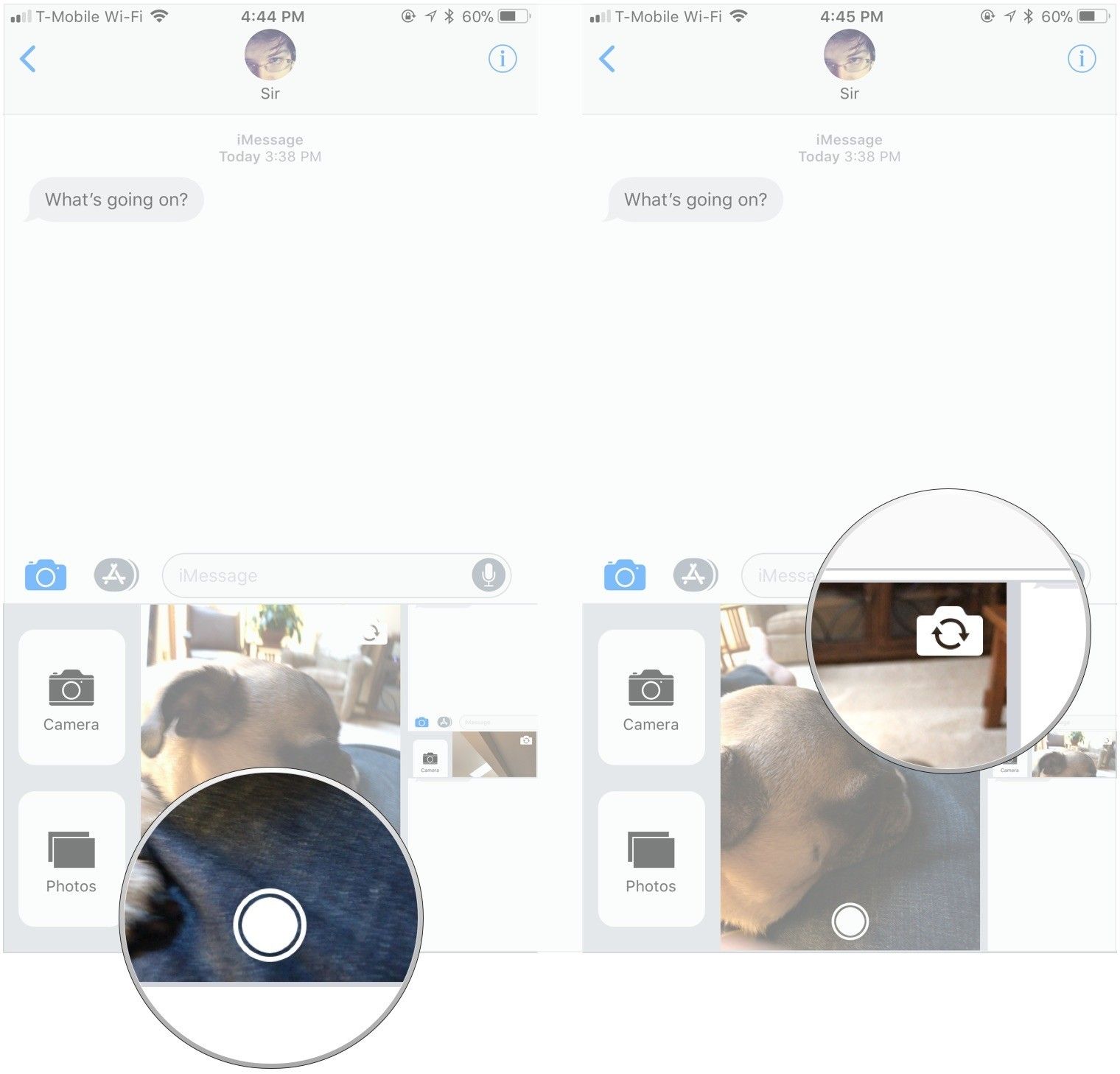 Нажмите кнопку спуска затвора, нажмите камеру перевернуть, чтобы изменить вид камеры