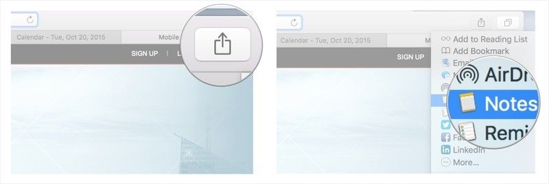 Нажмите поделиться, а затем нажмите Примечания.