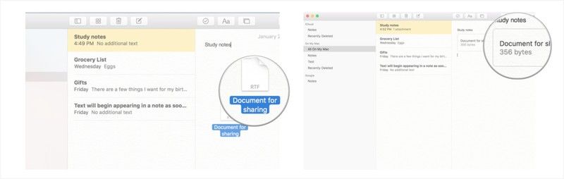Перетащите файл из папки и поместите в заметку.