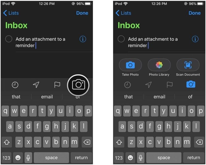 Новое напоминание, добавление вложения